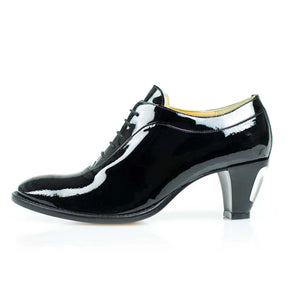 Cross Sword mens high heel Brian shoe in Black Patent from the side
