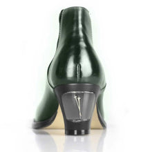 Load image into Gallery viewer, Cross Sword mens high heel Jason shoe in Green Striped from the back
