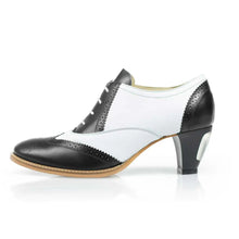 Load image into Gallery viewer, Cross Sword mens high heel Jav shoe in Black & White from the side