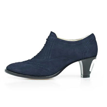 Load image into Gallery viewer, Cross Sword mens high heel Jav shoe in Dark Blue Suede from the side