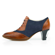 Load image into Gallery viewer, Cross Sword mens high heel Jav shoe in Mahogany &amp; Blue Suede  from the side
