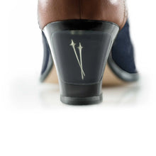 Load image into Gallery viewer, Cross Sword mens high heel Jav shoe in Mahogany & Blue Suede  from the back