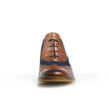 Load image into Gallery viewer, Cross Sword mens high heel Jav shoe in Mahogany & Blue Suede  from the front
