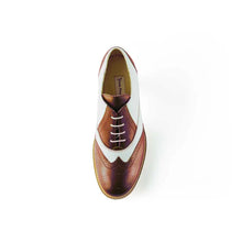 Load image into Gallery viewer, Cross Sword mens high heel Jav shoe in Mahogany & White from the top