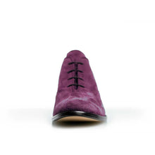 Load image into Gallery viewer, Cross Sword mens high heel Antony shoe in Aubergine Suede from the front
