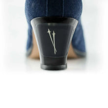 Load image into Gallery viewer, Cross Sword mens high heel Antony shoe in dark blue from the back
