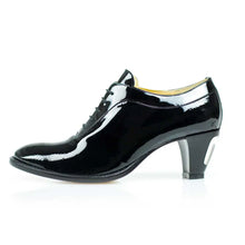 Load image into Gallery viewer, Cross Sword mens high heel Brian shoe in Black Patent from the side
