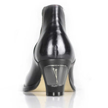 Load image into Gallery viewer, Cross Sword mens high heel Jason shoe in Black from the back
