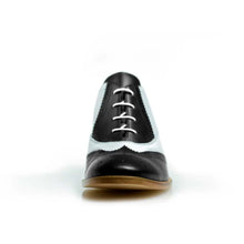 Load image into Gallery viewer, Cross Sword mens high heel Jav shoe in Black &amp; White from the side
