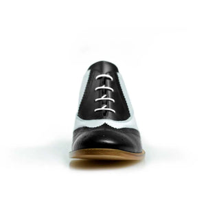 Cross Sword mens high heel Jav shoe in Black & White from the side