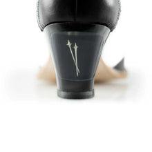 Load image into Gallery viewer, Cross Sword mens high heel Jav shoe in Black &amp; White from the back
