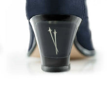 Load image into Gallery viewer, Cross Sword mens high heel Jav shoe in Dark Blue Suede from the back
