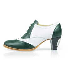 Load image into Gallery viewer, Cross Sword mens high heel Jav shoe in Green &amp; White from the side

