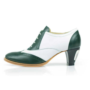 Cross Sword mens high heel Jav shoe in Green & White from the side