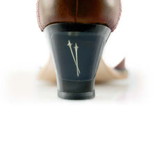 Load image into Gallery viewer, Cross Sword mens high heel Jav shoe in Mahogany &amp; White from the back
