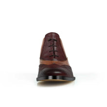 Load image into Gallery viewer, Cross Sword mens high heel Jav shoe in Oxblood &amp; Mahogany from the front
